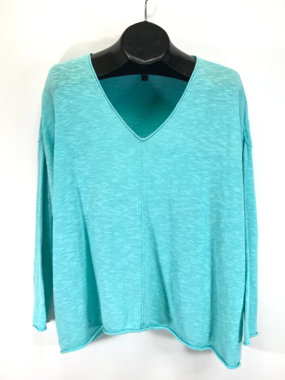 Eileen Fisher V-Neck Sweater Women's Large Blue Knit Boxy Relaxed Casual Career